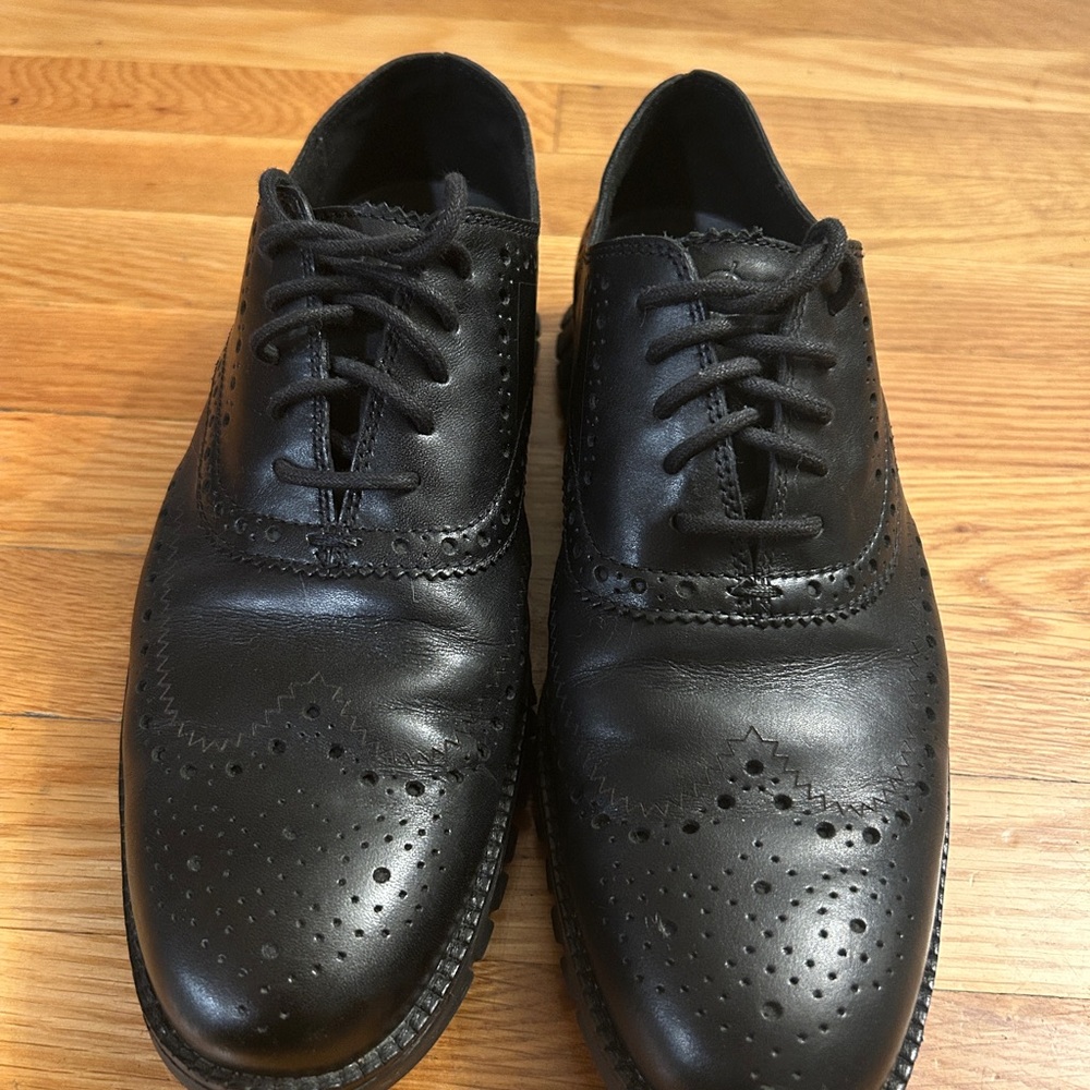 Cole Haan Black Oxford Dress Shoes with Brogue Detailing